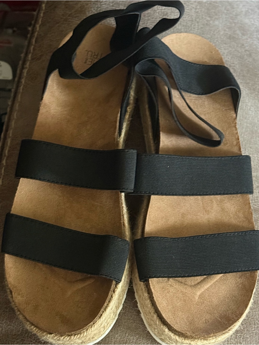 Time and Tru Black Elastic Espadrille Sandals